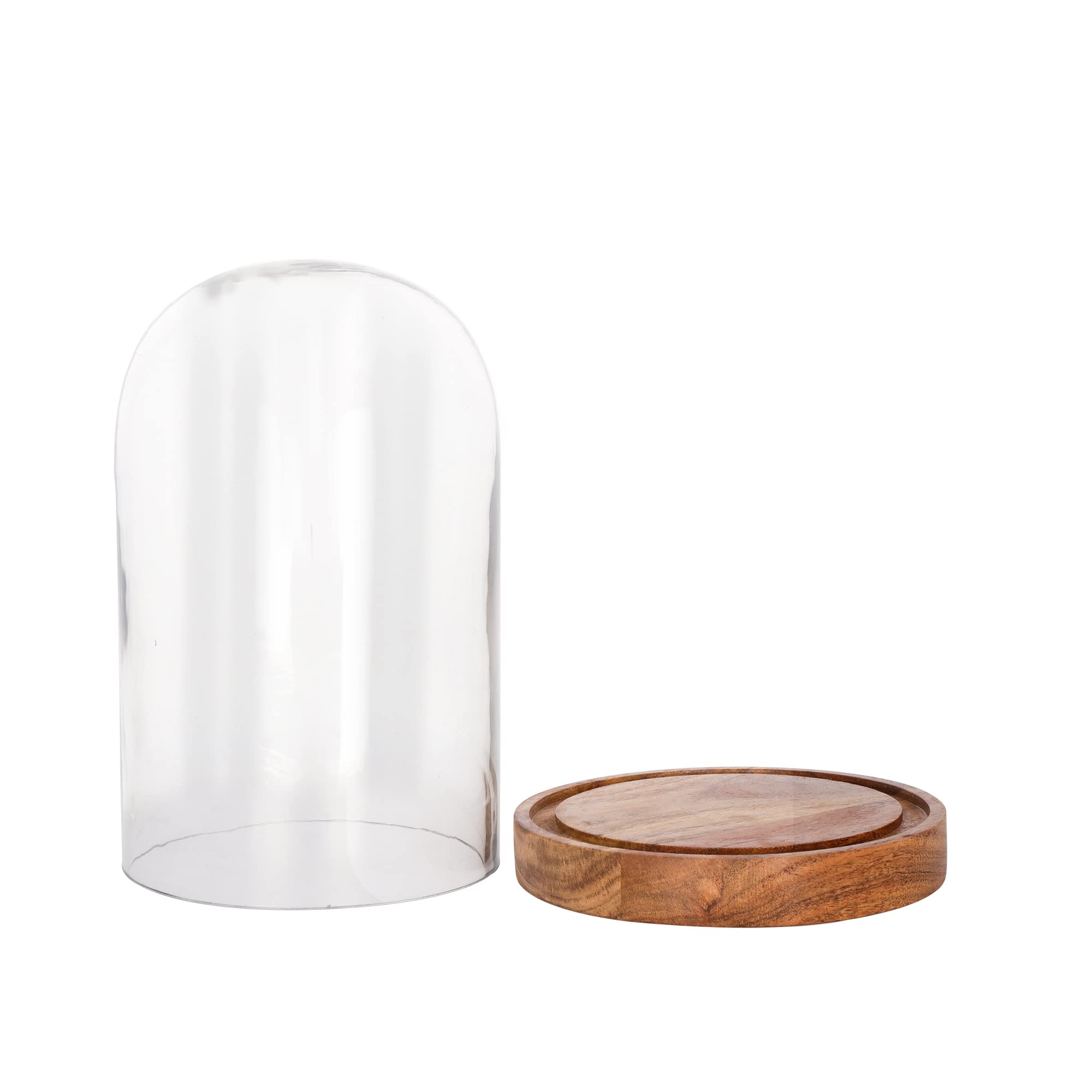 Kraftyhome Decorative Cake Dome | Wooden Cake Stand With Cloche/Dome | Decorative Clear Glass Dome, Cloche Bell Jar Display | De
